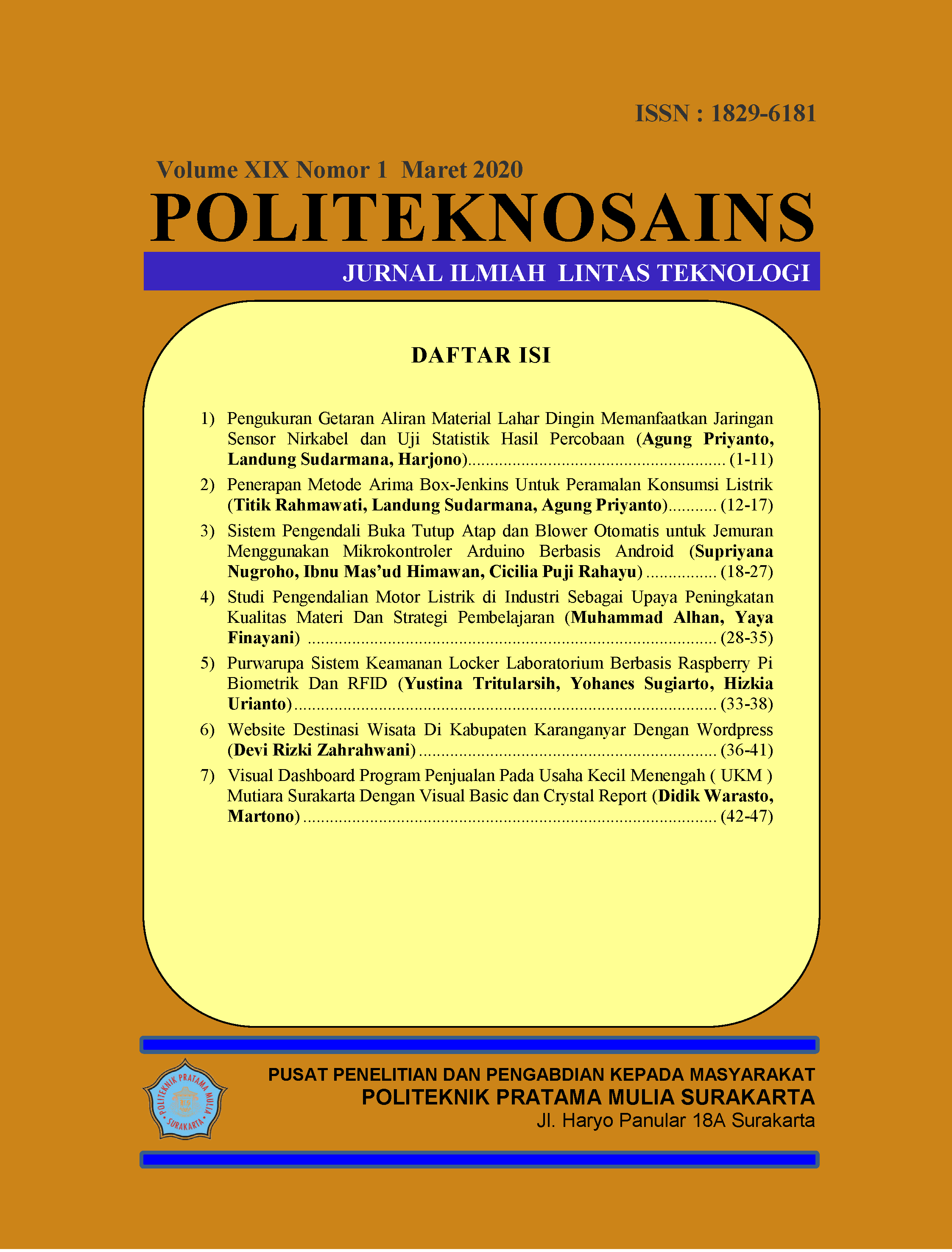 					Lihat Vol 19 No 1 (2020): Jurnal Politeknosains Volume 19 Nomor 1 - Maret  2020
				