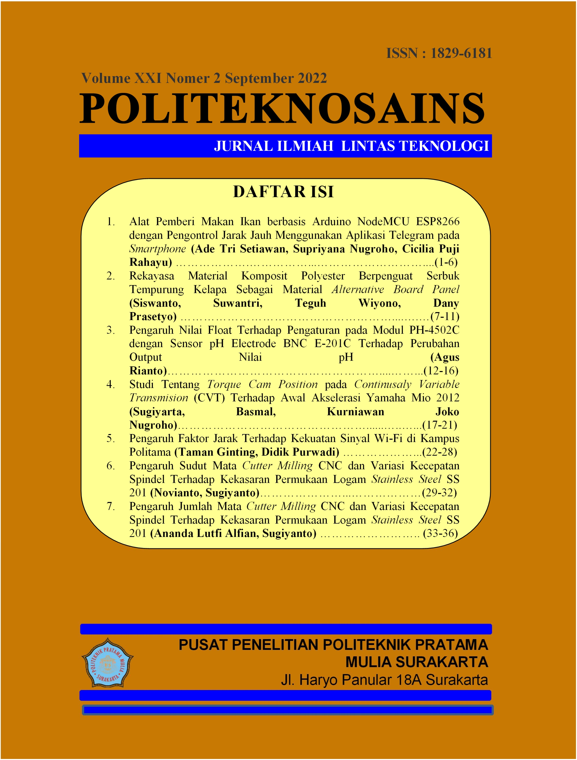 					Lihat Vol 21 No 2 (2022): Jurnal Politeknosains Volume 21 Nomor 2 - September 2022
				