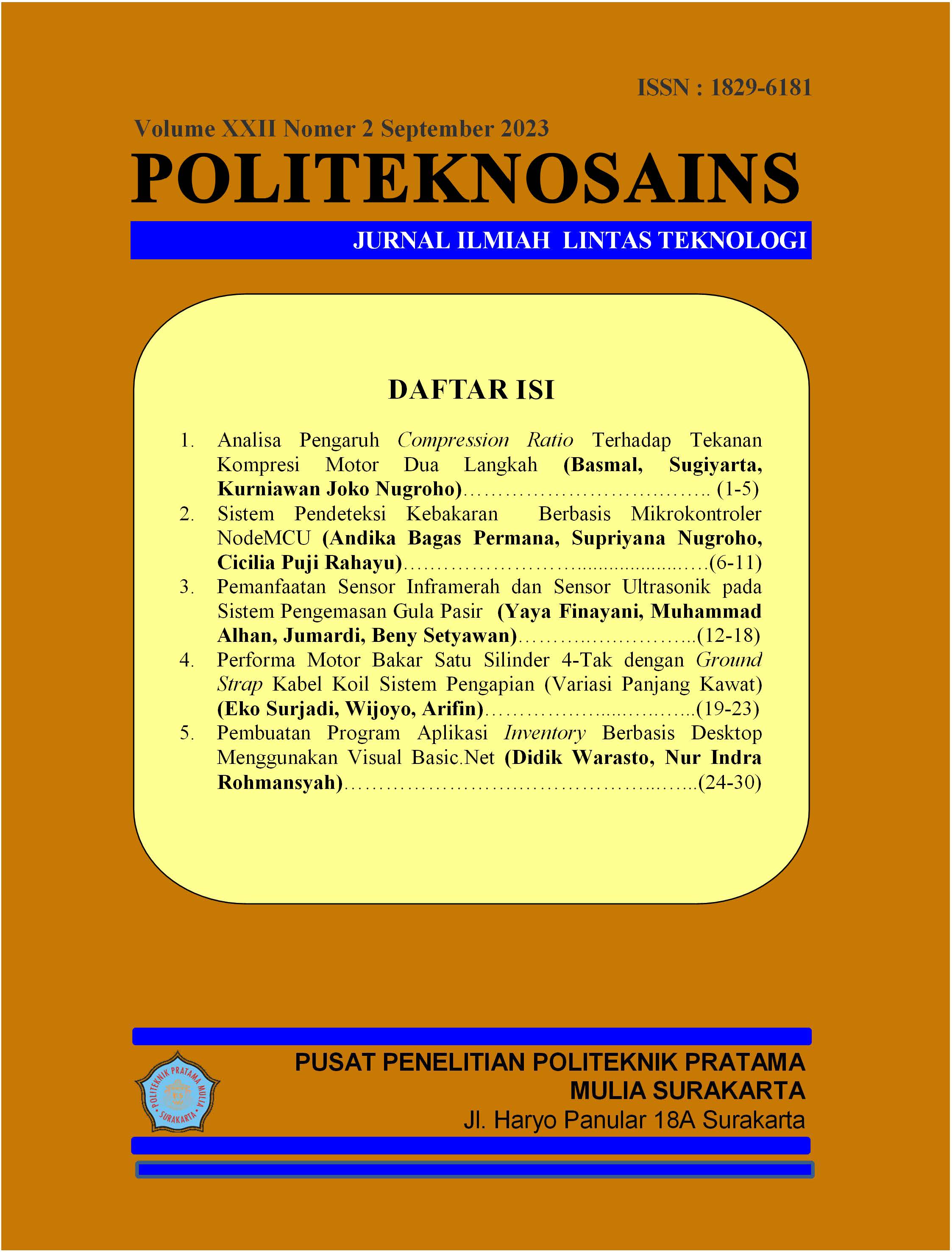 					Lihat Vol 22 No 2 (2023): Jurnal Politeknosains Volume 22 Nomor 2 - September 2023
				