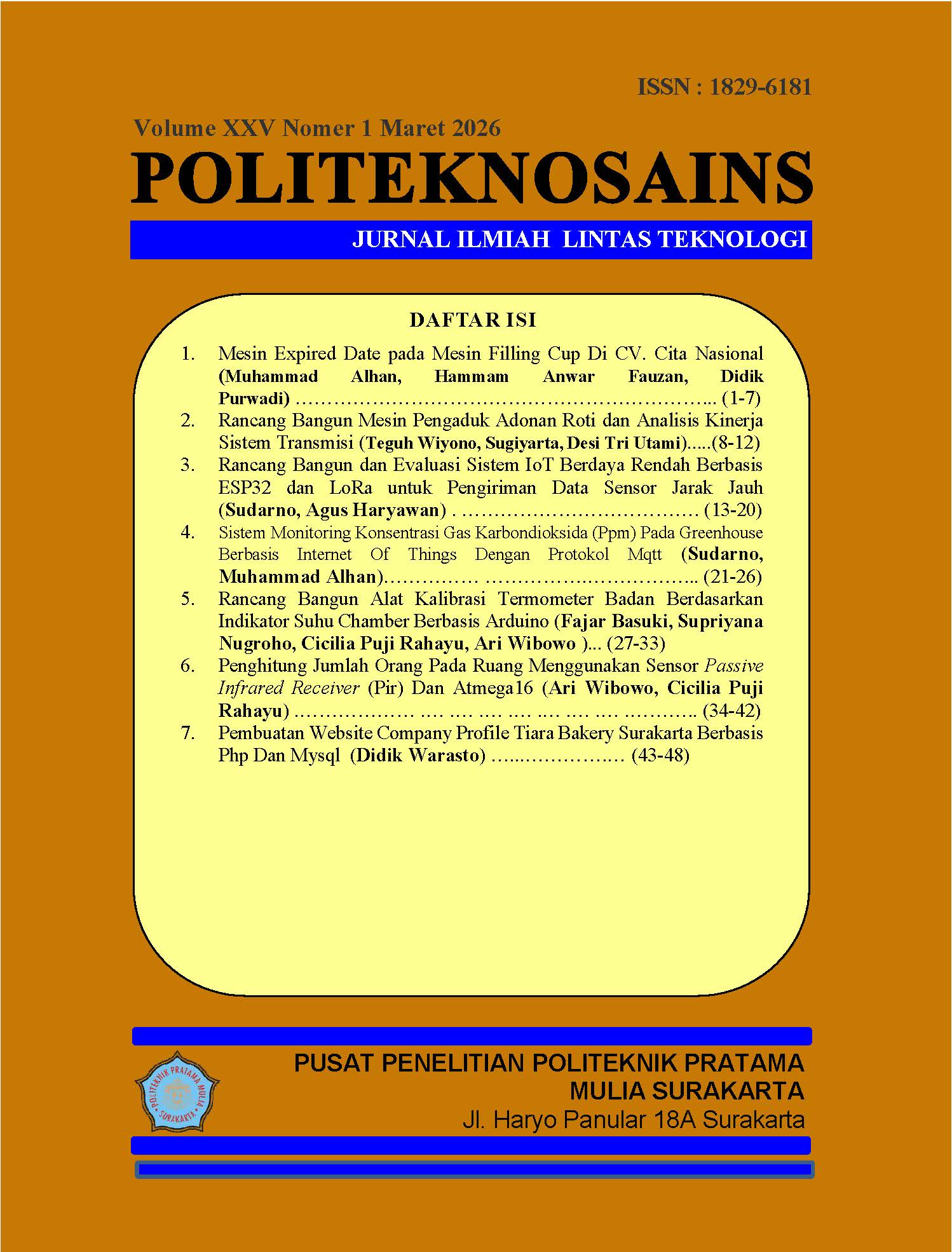					Lihat Vol 25 No 1 (2026): Jurnal Politeknosains Volume 25 Nomor 1 - Maret 2026
				